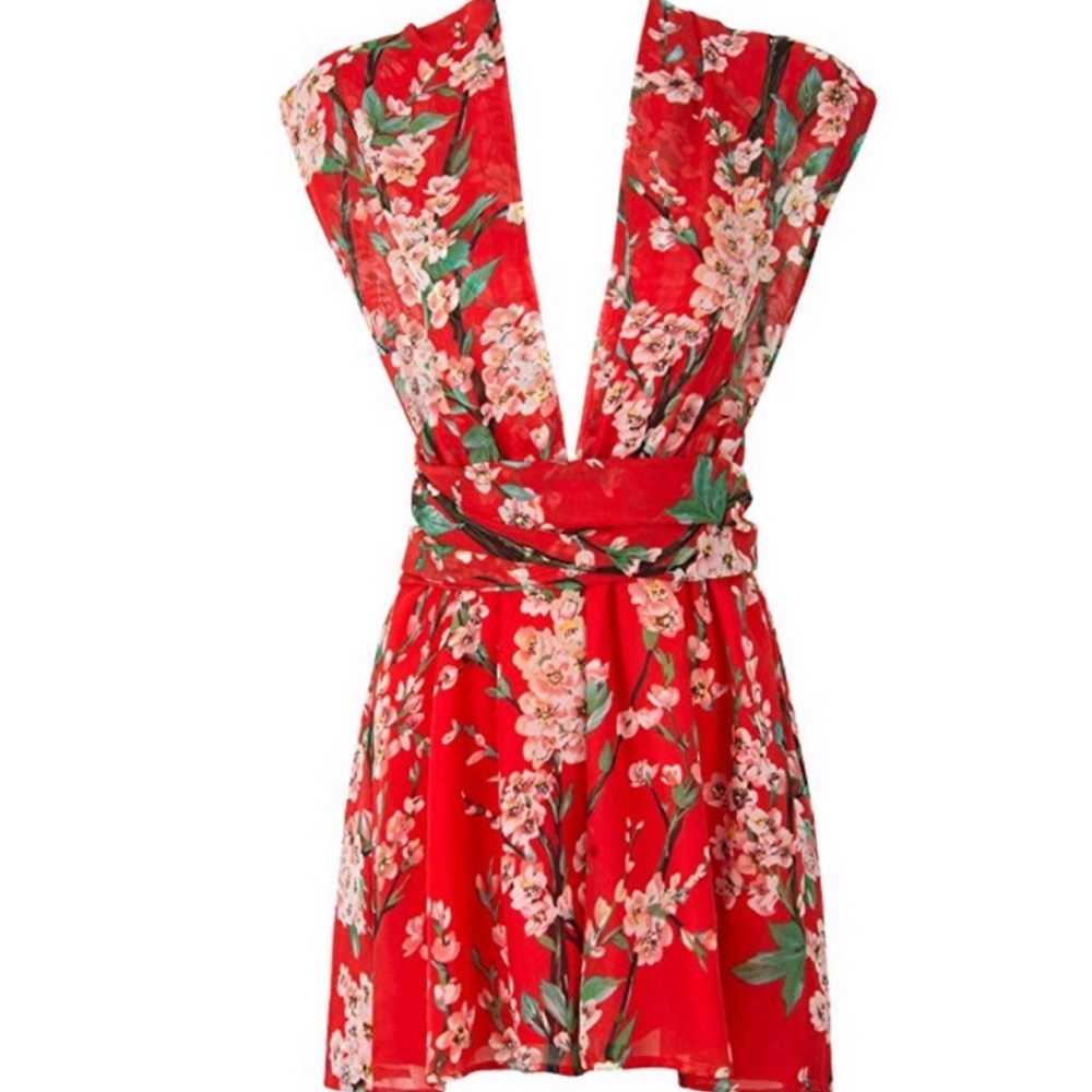 Red flora romper playsuit multiple ways to wear